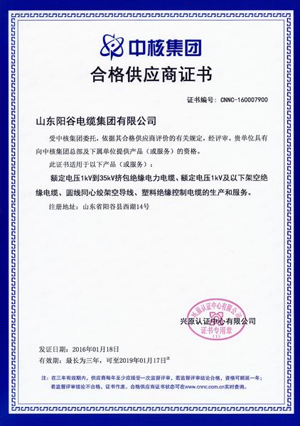 中核集團(tuán)合格供應(yīng)商證書